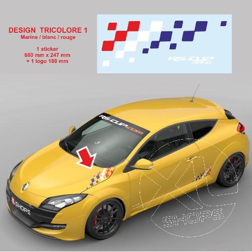 1 tricolour RENAUTL SPORT chequered flag sticker decal for bonnet 68 cm 