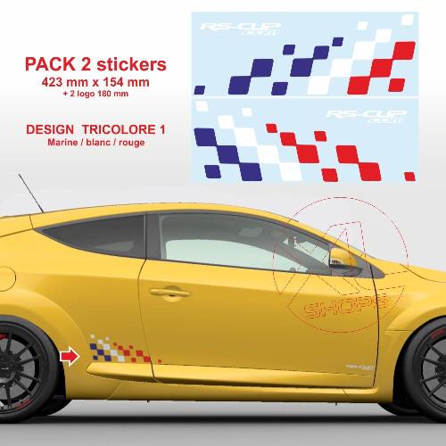 2 adesivi per RENAULT SPORT fasce laterali bandiera a scacchi Racing Tricolore 42 cm 